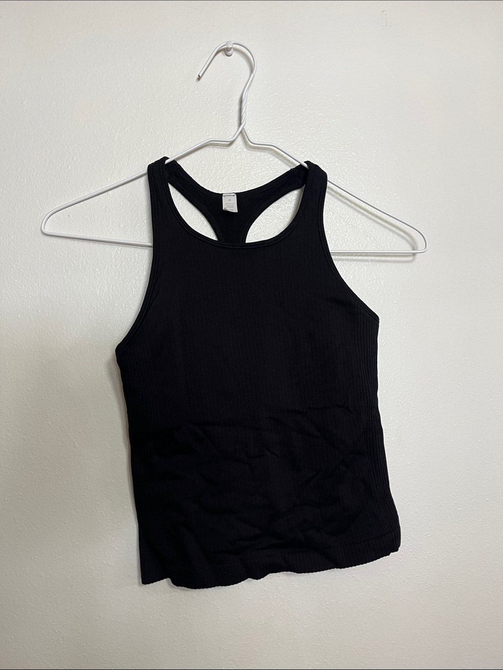 Fitted Black Cropped Racerback Ribbed Tank Top w/ built in bra